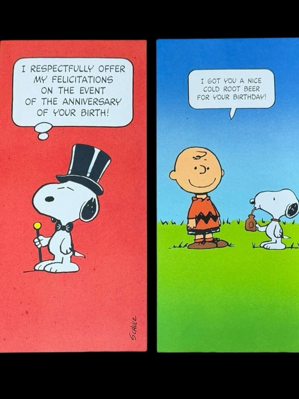 LOT of 2 Vintage Hallmark Peanuts Snoopy Greeting Cards Birthday Charlie Brown